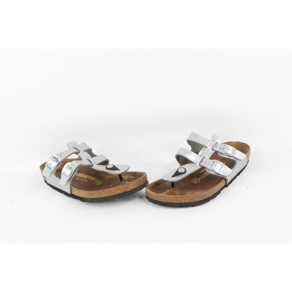 Vintage Birkenstock Womens 8 Leather Roman Gladiator Strap Buckle Sandals Silver